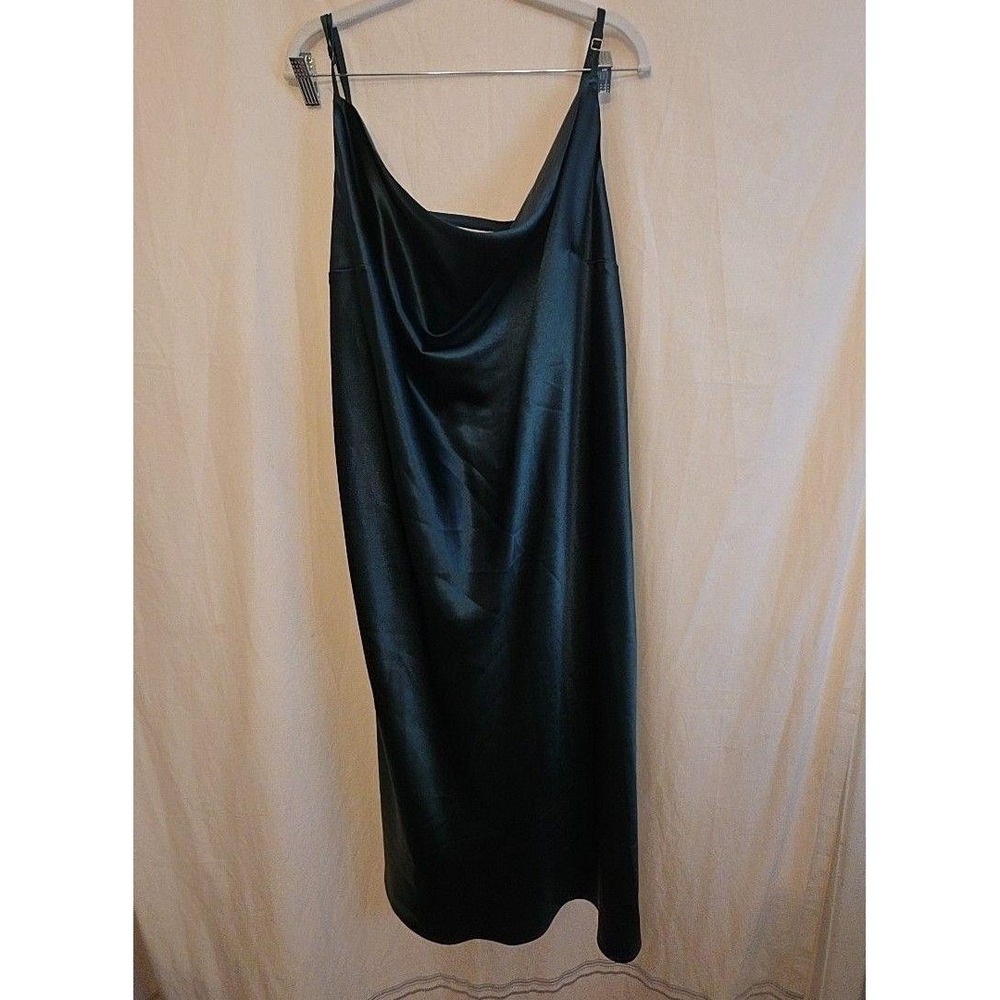 Birdy Grey Dress Womens 3X Green Satin Cowl Neck Slip Midi Lined Wedding Party